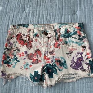 Free People Festival Floral Denim Shorts